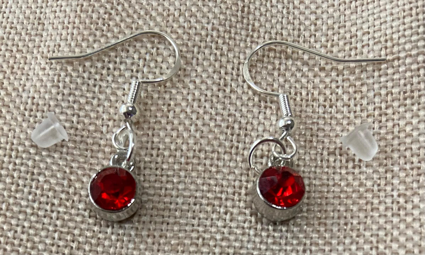 July Birthstone Charm Earrings 925 Sterling Silver Earring Hooks with Clear Silicone Backs
