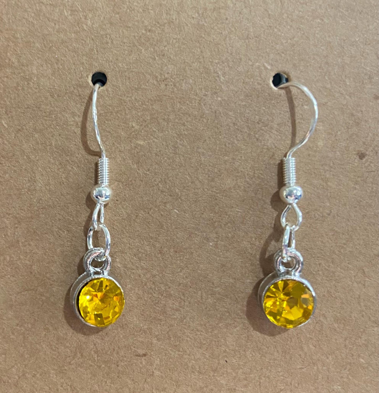 November Birthstone Charm Earrings 925 Sterling Silver Earring Hooks with Clear Silicone Backs