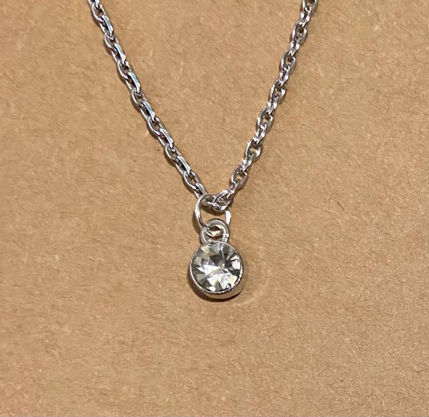 April Birthstone Charm Necklace 16" Stainless Steel Chain with Lobster Clasp