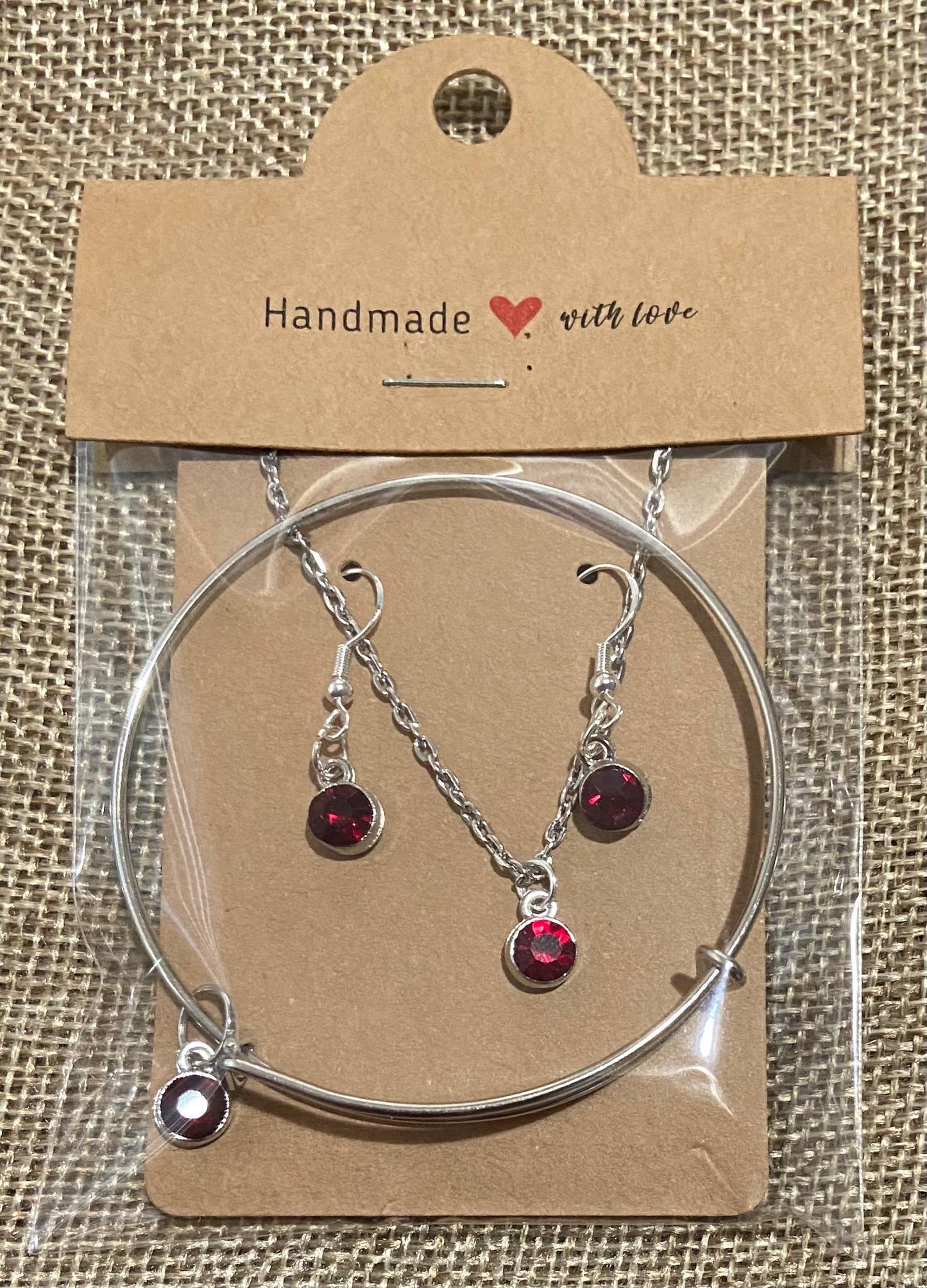 January Birthstone Charm Set: Includes Necklace, Earrings, and Bracelet, all Handmade with Love!