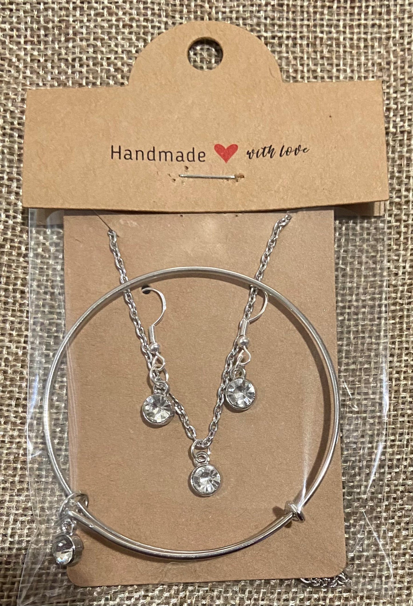 April Birthstone Charm Set: Includes Necklace, Earrings, and Bracelet, all Handmade with Love!