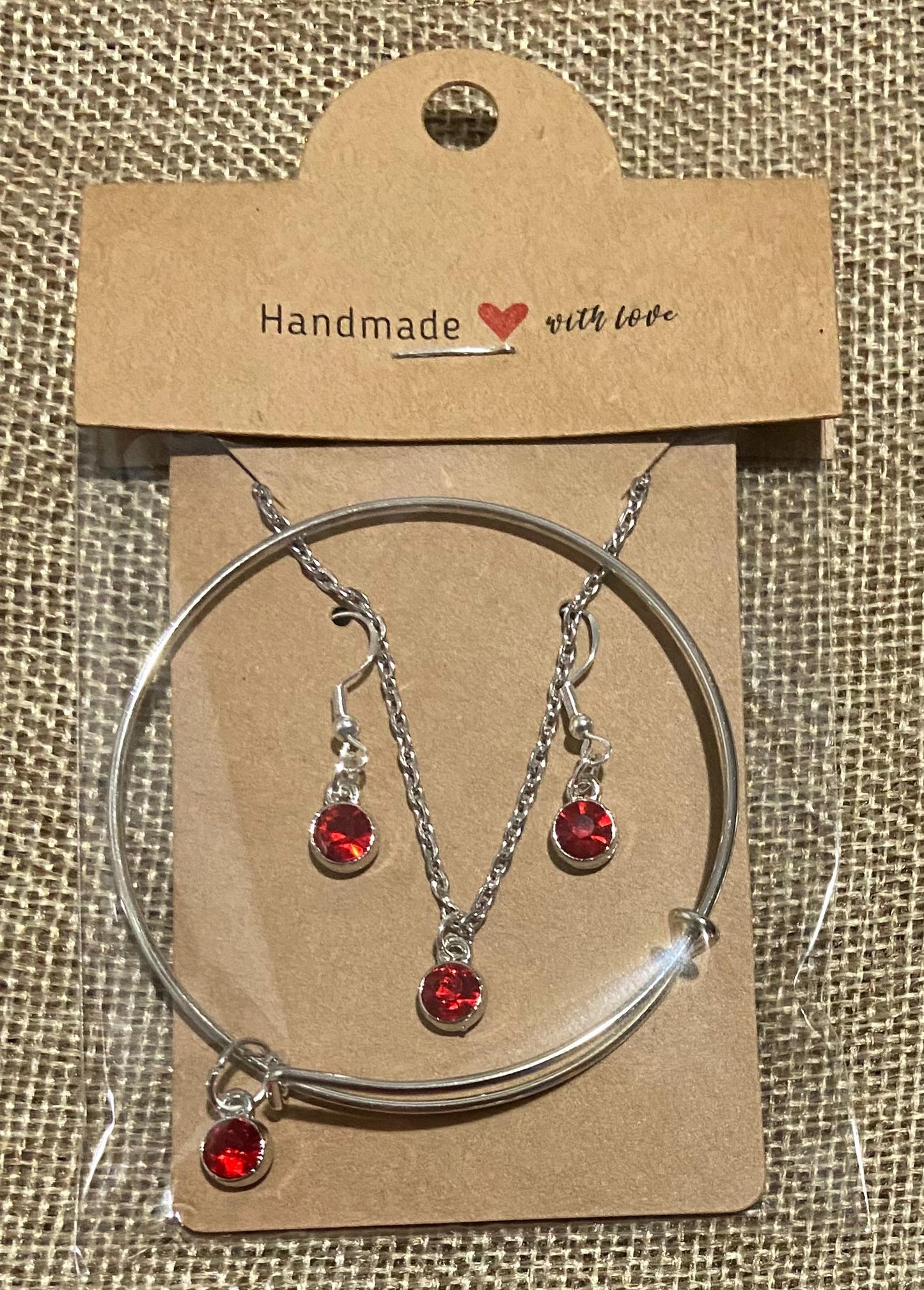 July Birthstone Charm Set: Includes Necklace, Earrings, and Bracelet, all Handmade with Love!