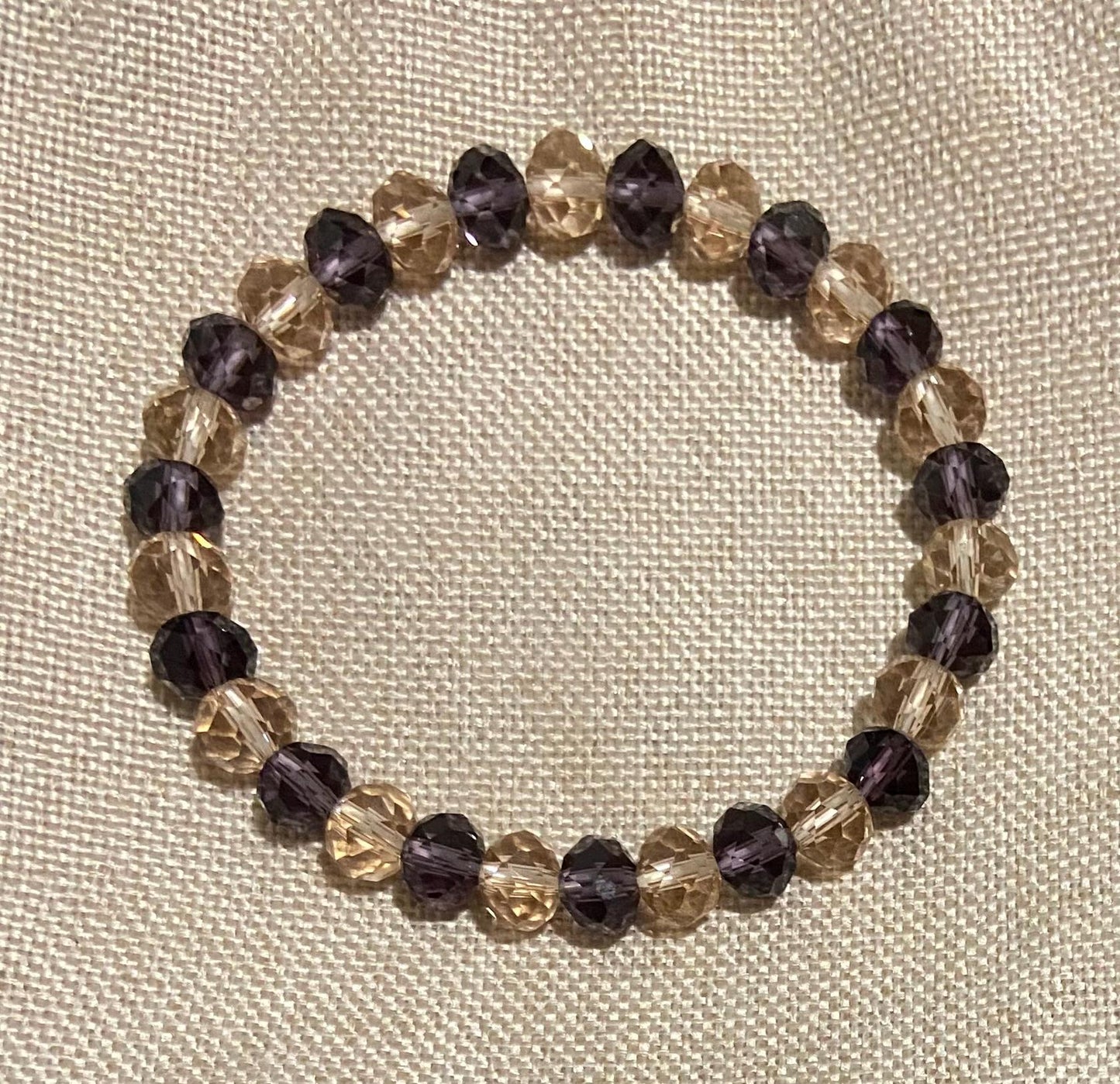 Purple and Champagne Aurora Borealis Glass Crystal 8mm Bracelet, handmade stretch beaded bracelet spiritual healing protection