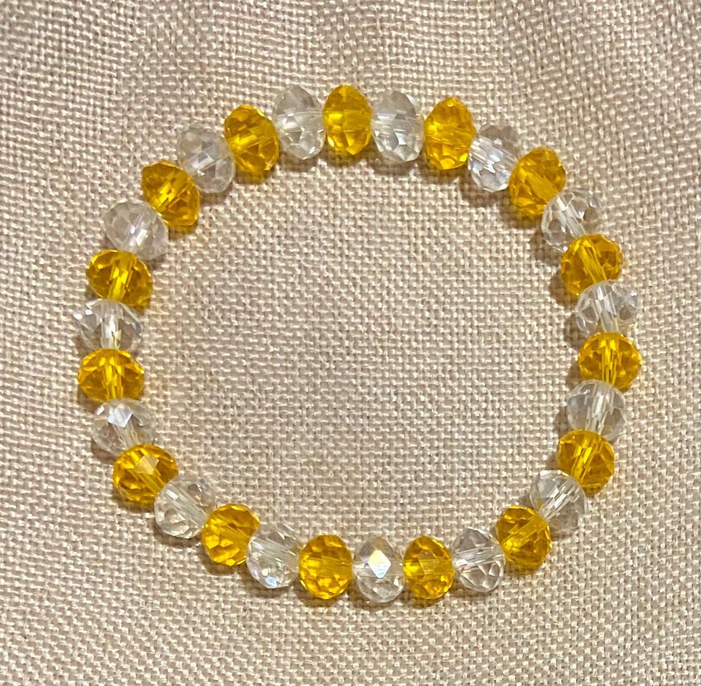 Gold and Rainbow Aurora Borealis Glass Crystal 8mm Bracelet, handmade stretch beaded bracelet spiritual healing protection