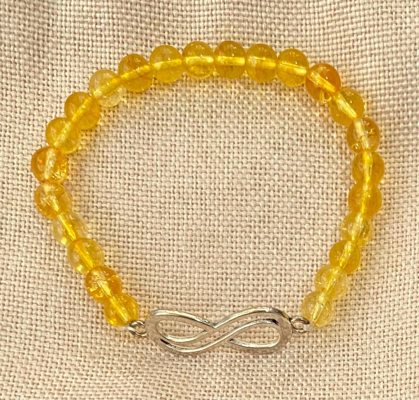 Citrine Infinity Glass Crystal 6mm Bracelet, handmade stretch beaded bracelet spiritual healing protection