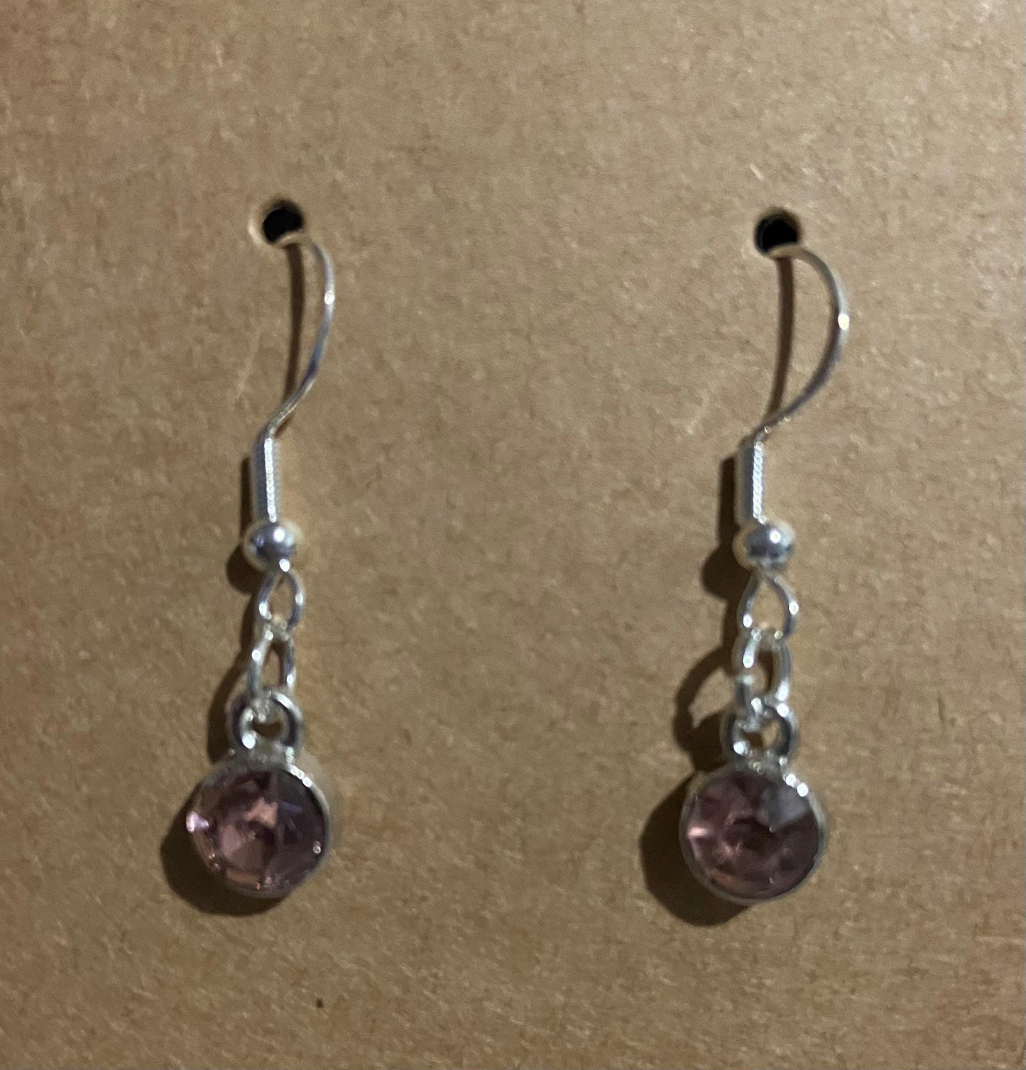 February Birthstone Charm Earrings 925 Sterling Silver Earring Hooks with Clear Silicone Backs