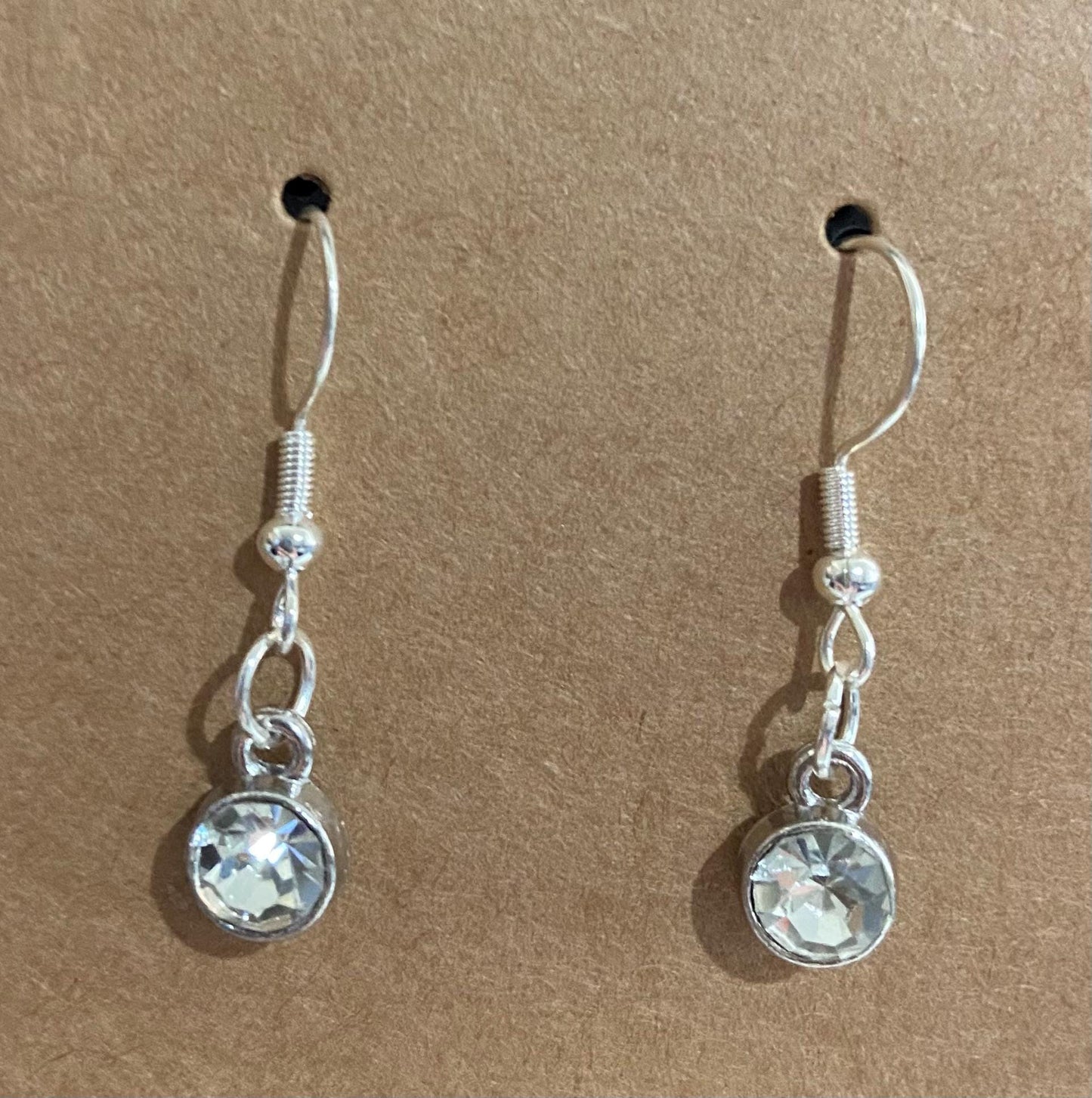 April Birthstone Charm Earrings 925 Sterling Silver Earring Hooks with Clear Silicone Backs