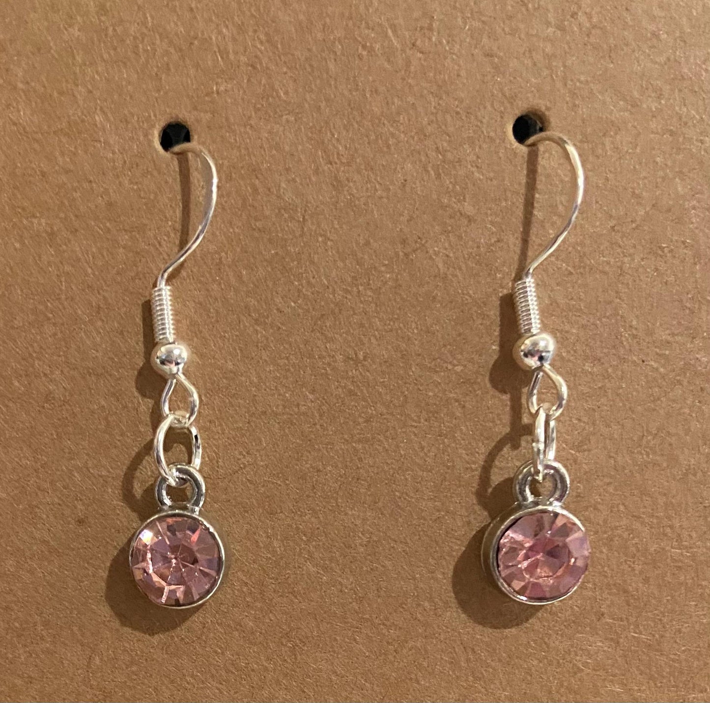 June Birthstone Charm Earrings 925 Sterling Silver Earring Hooks with Clear Silicone Backs