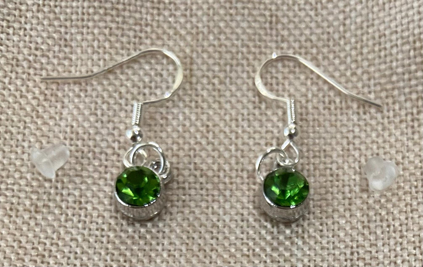 August Birthstone Charm Earrings 925 Sterling Silver Earring Hooks with Clear Silicone Backs