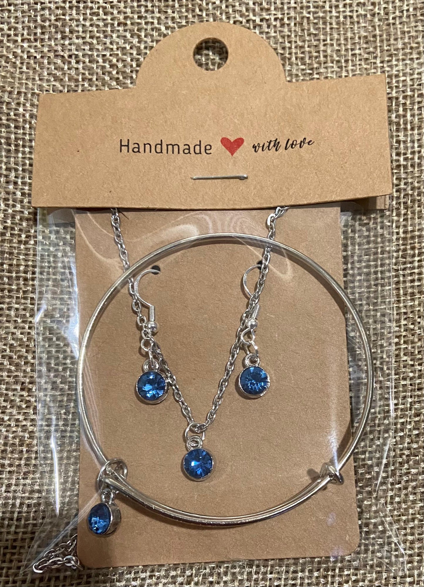 March Birthstone Charm Set: Includes Necklace, Earrings, and Bracelet, all Handmade with Love!