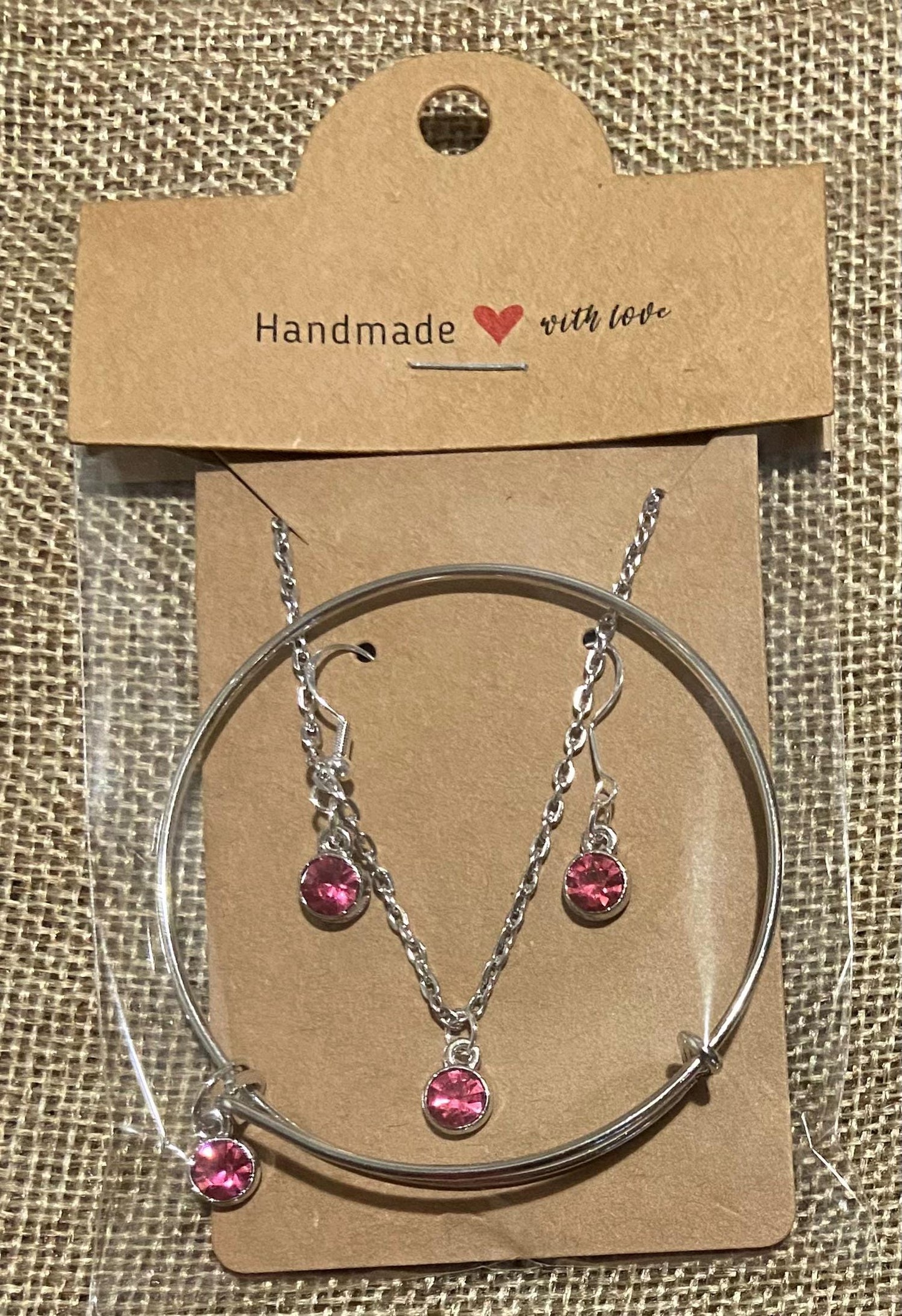October Birthstone Charm Set: Includes Necklace, Earrings, and Bracelet, all Handmade with Love!