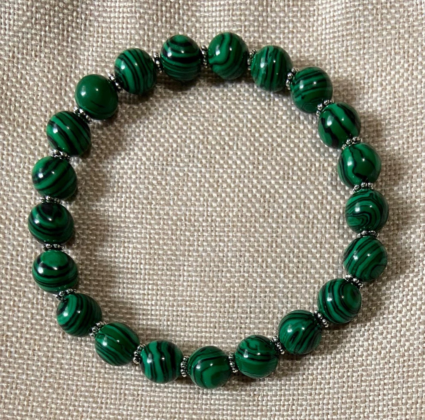 Malachite Classic 8mm Bracelet, handmade 8mm genuine gemstone stretch beaded bracelet for spiritual protection
