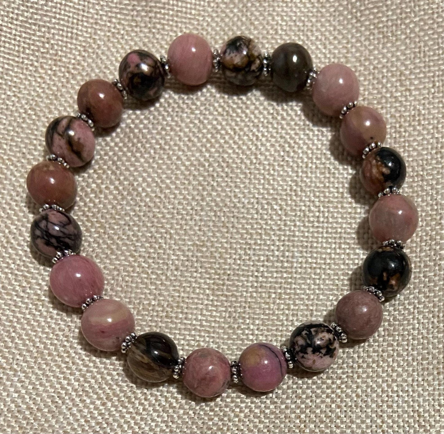 Rhodonite Classic 8mm Bracelet, handmade 8mm genuine gemstone stretch beaded bracelet for spiritual protection