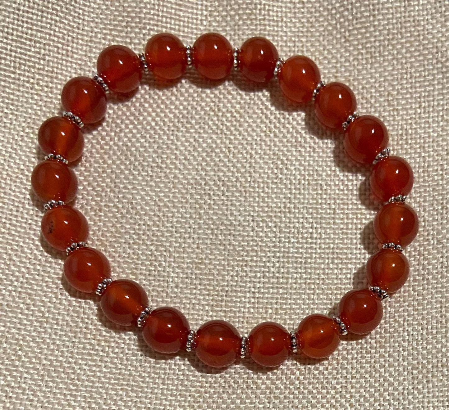Carnelian Classic 8mm Bracelet, handmade 8mm genuine gemstone stretch beaded bracelet for spiritual protection