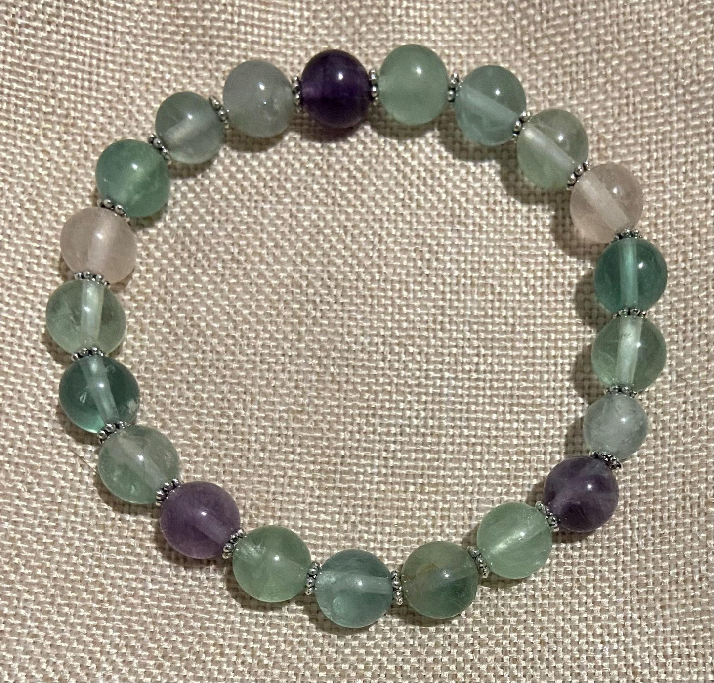 Fluorite Classic 8mm Bracelet, handmade 8mm genuine gemstone stretch beaded bracelet for spiritual protection