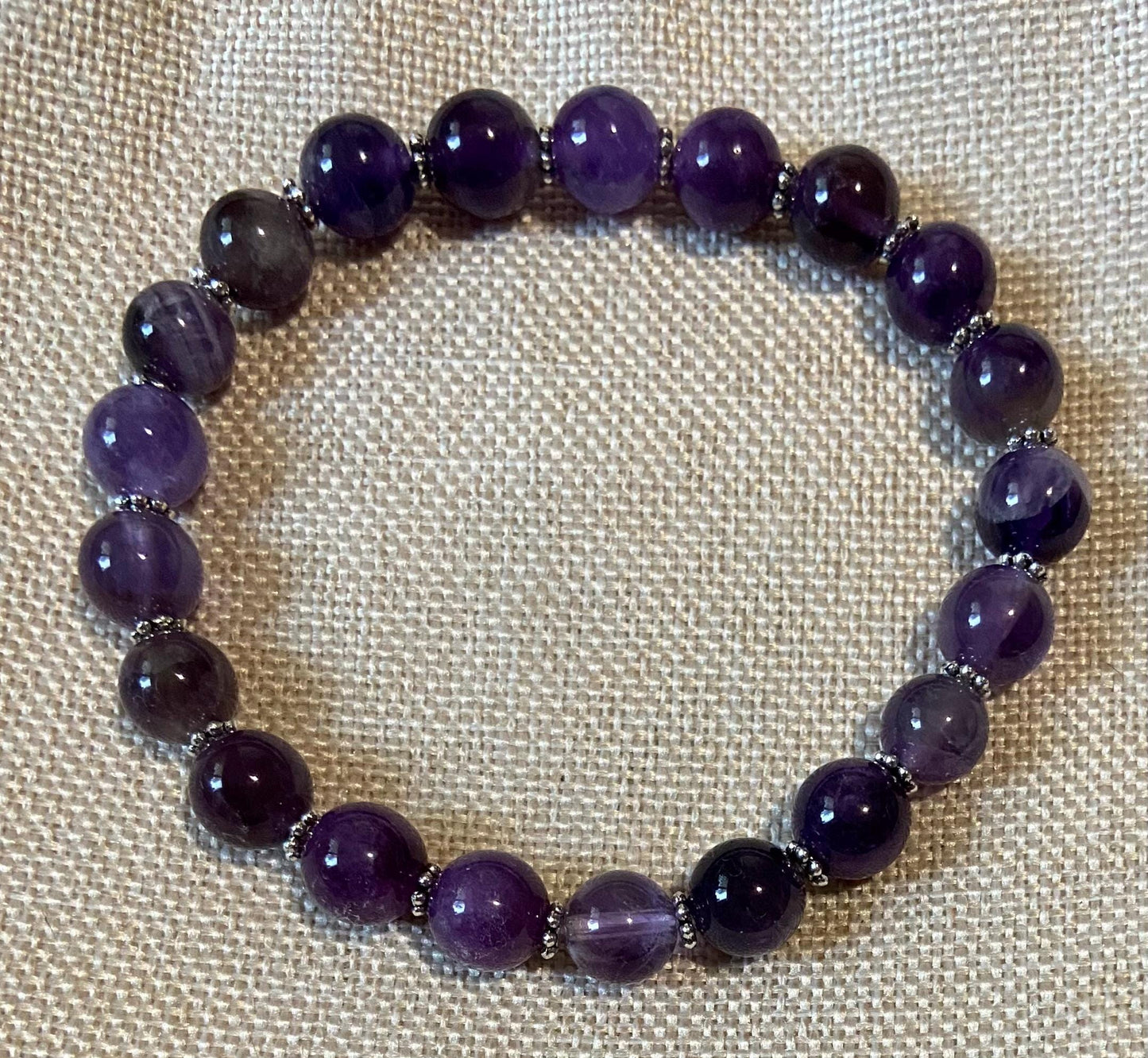 Amethyst Classic 8mm Bracelet, handmade 8mm genuine gemstone stretch beaded bracelet for spiritual protection