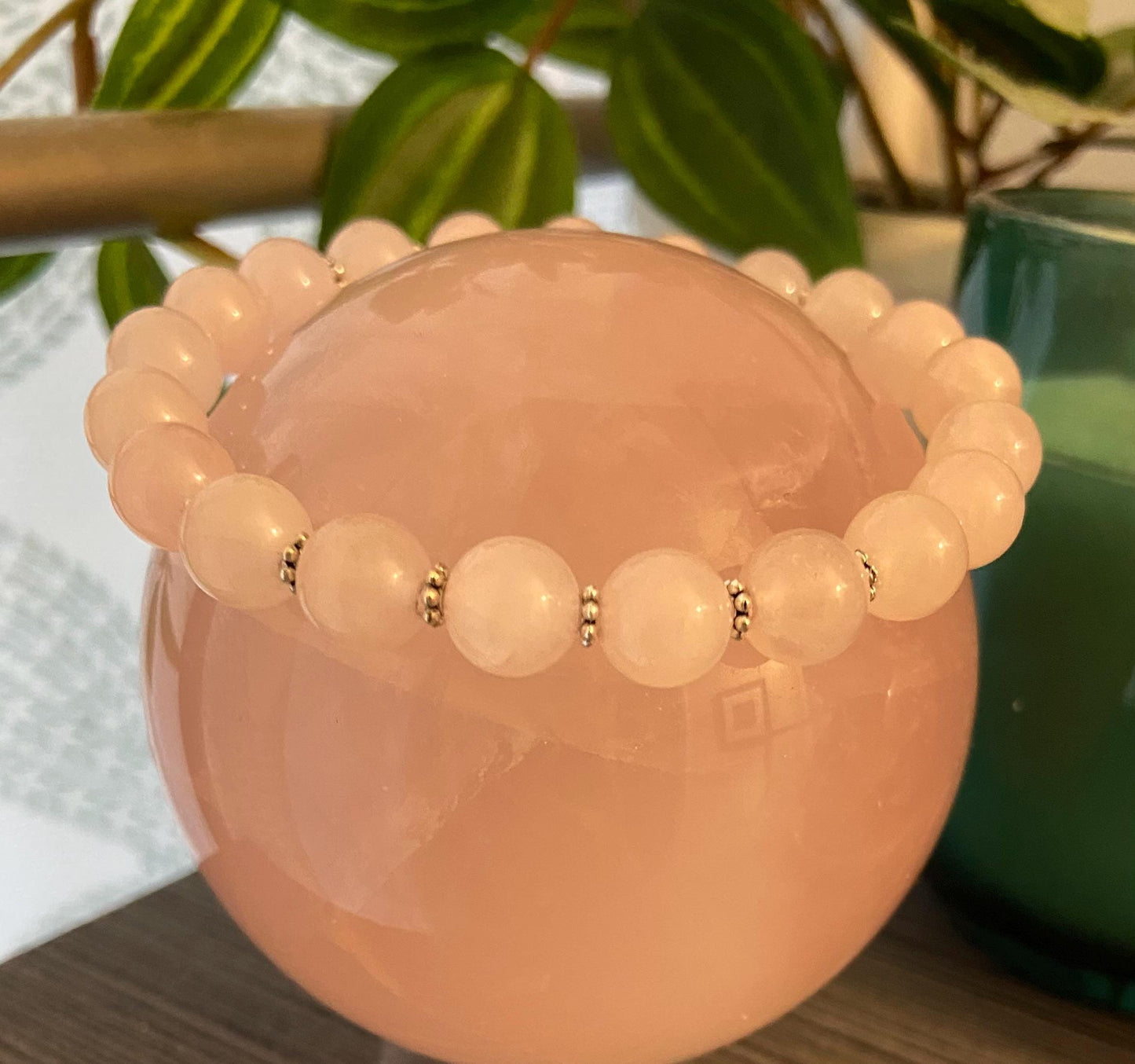 Rose Quartz Classic 8mm Bracelet, handmade 8mm genuine gemstone stretch beaded bracelet for spiritual protection