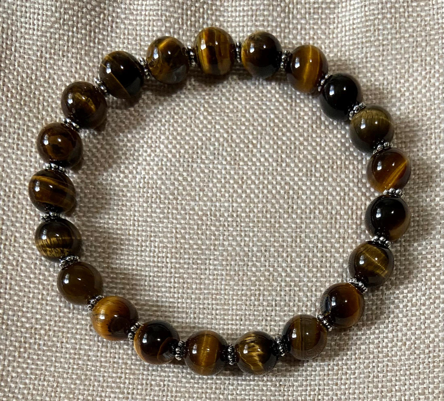 Tiger's Eye Classic 8mm Bracelet, handmade 8mm genuine gemstone stretch beaded bracelet for spiritual protection