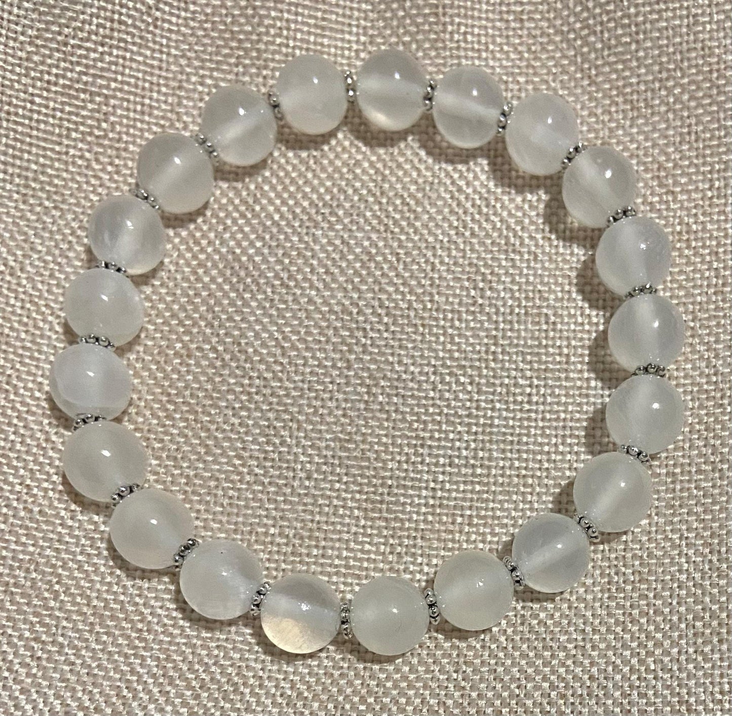 Selenite Classic 8mm Bracelet, handmade 8mm genuine gemstone stretch beaded bracelet for spiritual protection