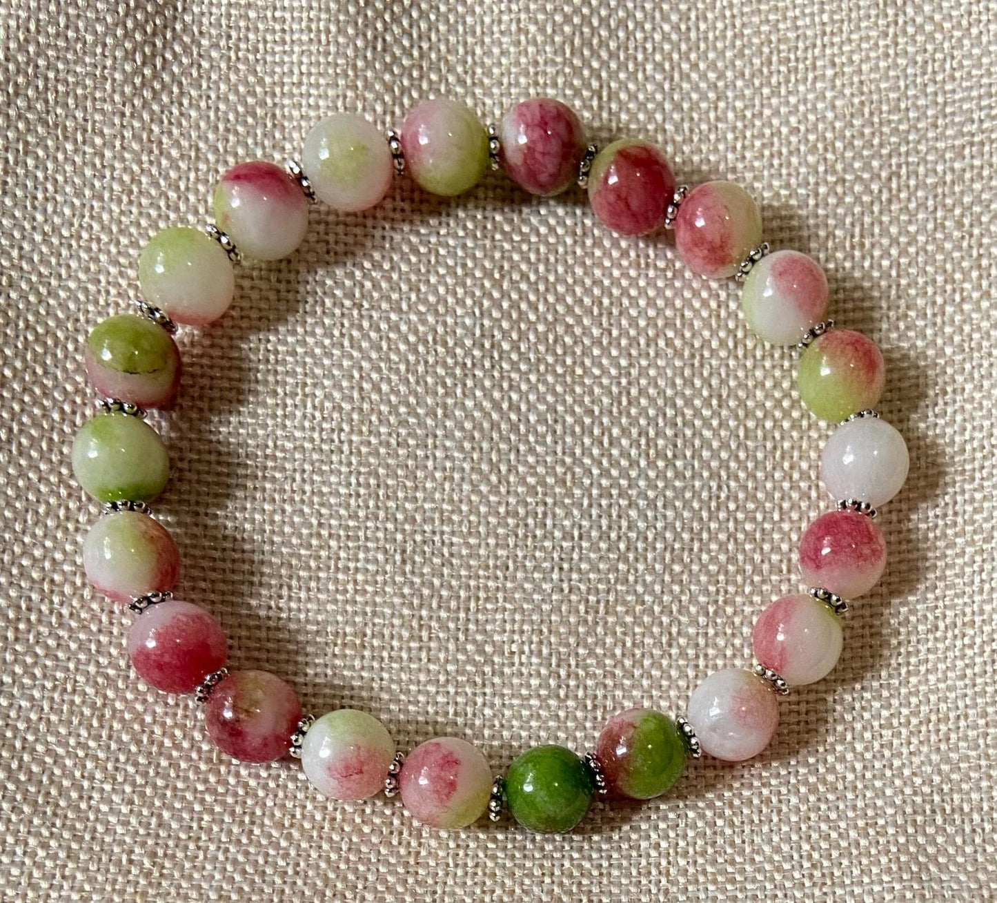Watermelon Tourmaline Classic 8mm Bracelet, handmade 8mm genuine gemstone stretch beaded bracelet for spiritual protection