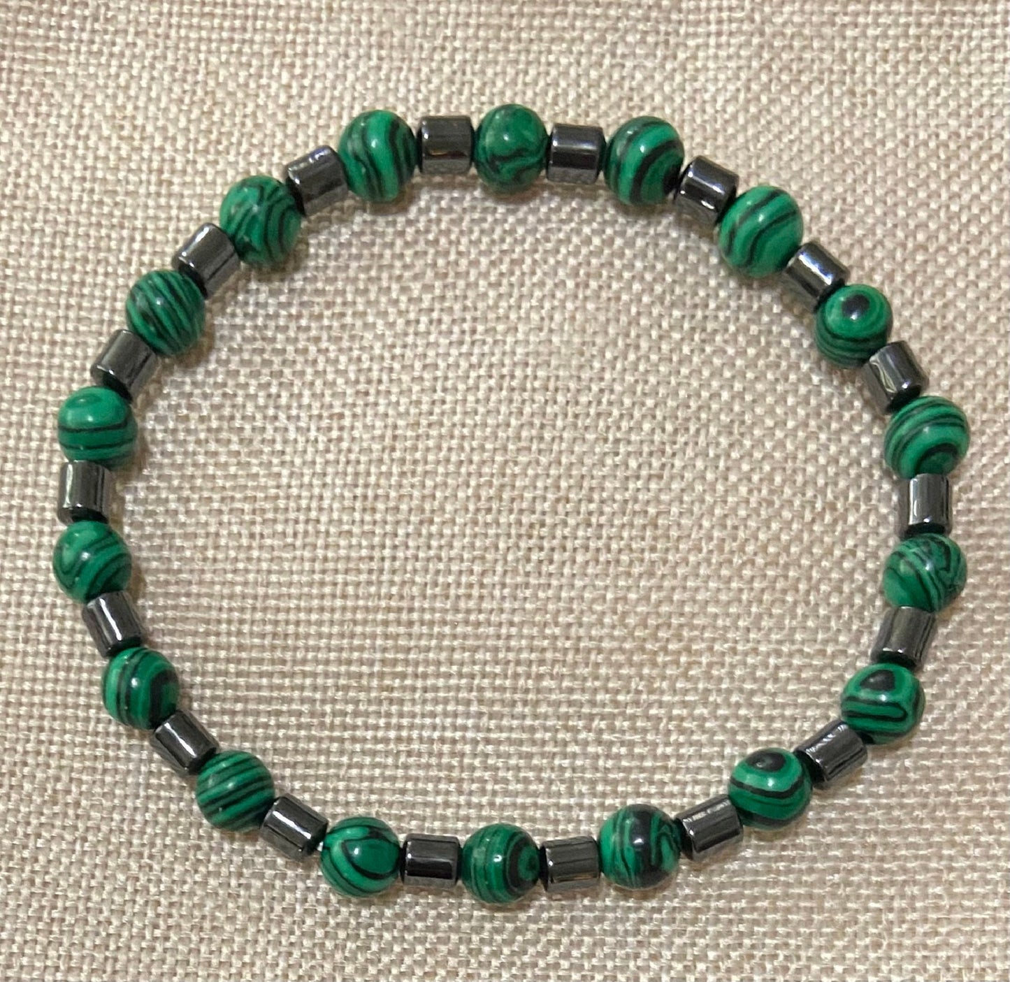 Malachite and Hematite Bracelet, handmade 6mm genuine gemstone stretch beaded bracelet for spiritual healing and protection