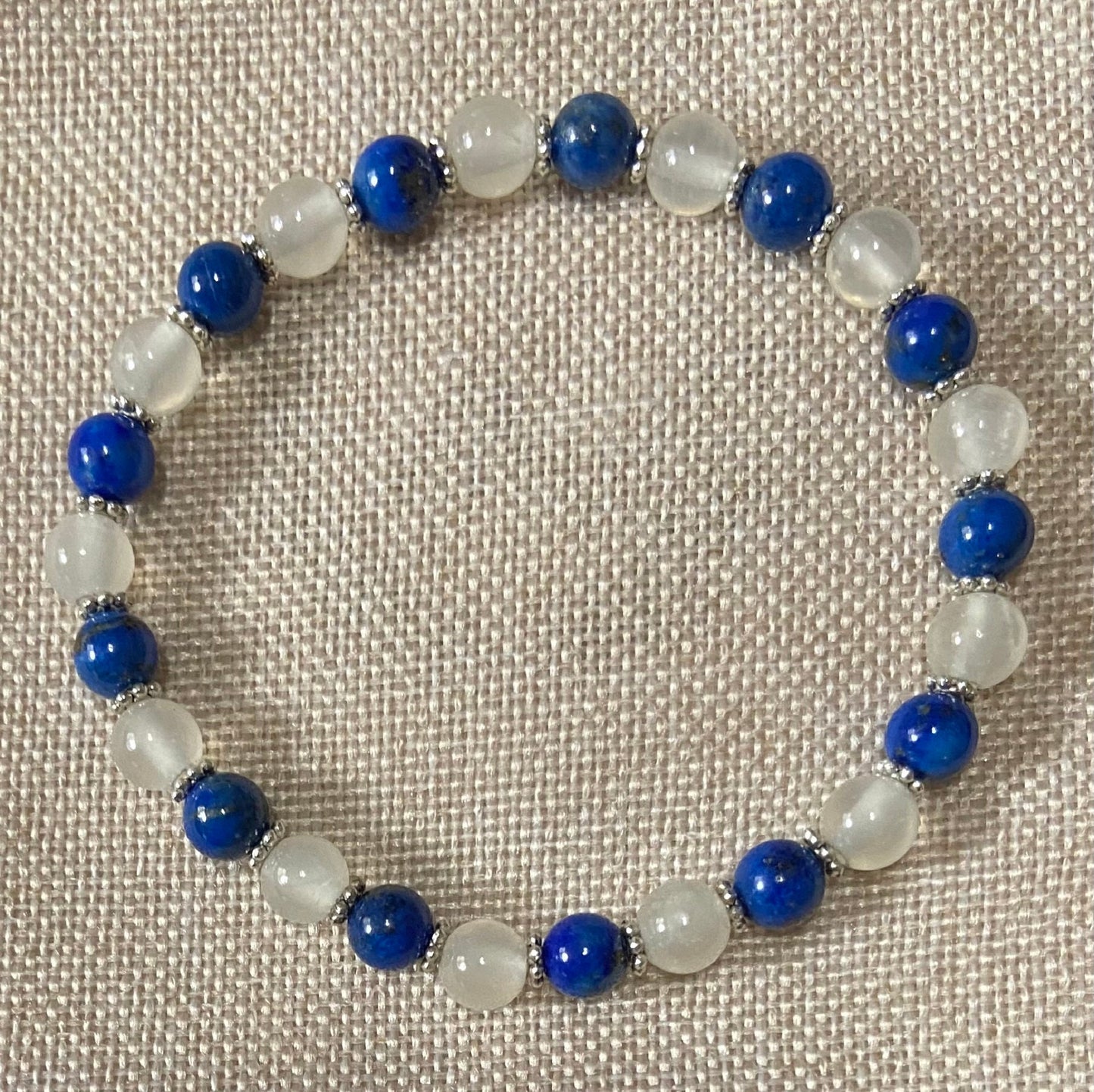 Lapis Lazuli and Selenite Bracelet, handmade 6mm genuine gemstone stretch beaded bracelet for spiritual healing and protection