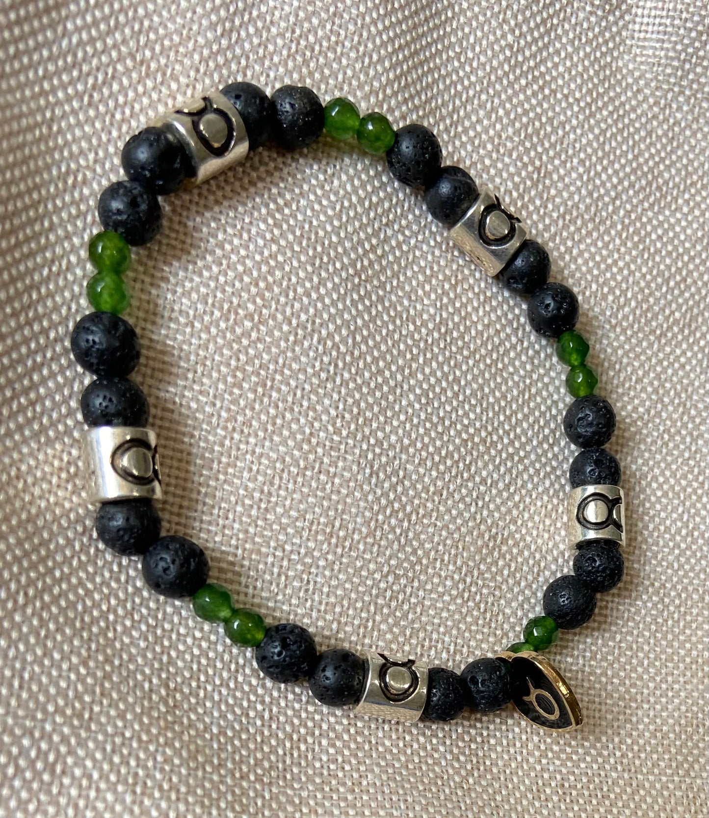 Taurus Zodiac 6mm Charm Bracelet Handmade with Genuine Semiprecious Clear Quartz Crystal or Green Jade Birthstone stretch beaded horoscope