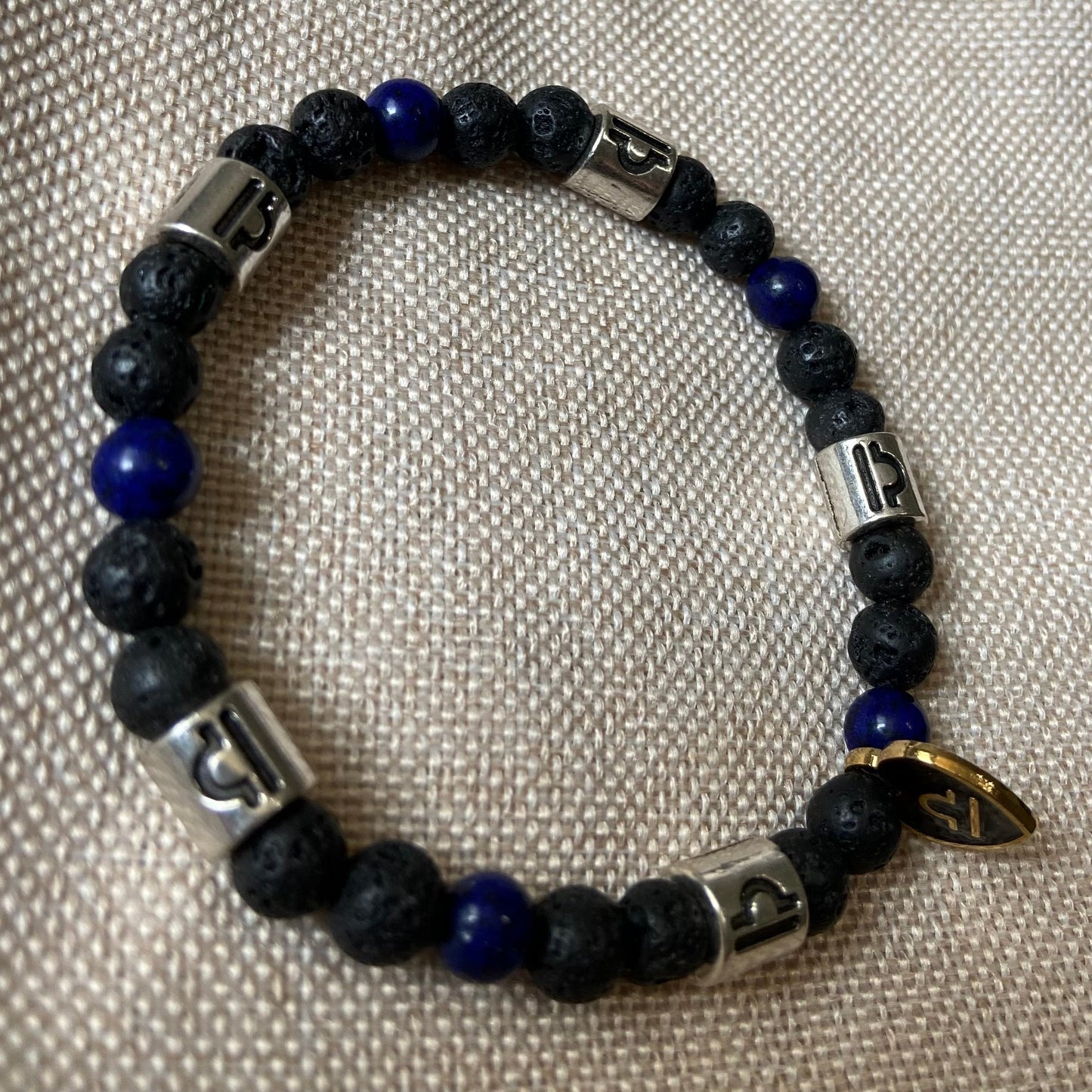 Libra Zodiac 6mm Charm Bracelet Handmade with Genuine Semiprecious Lapis Lazuli or Tourmaline Birthstone stretch beaded horoscope