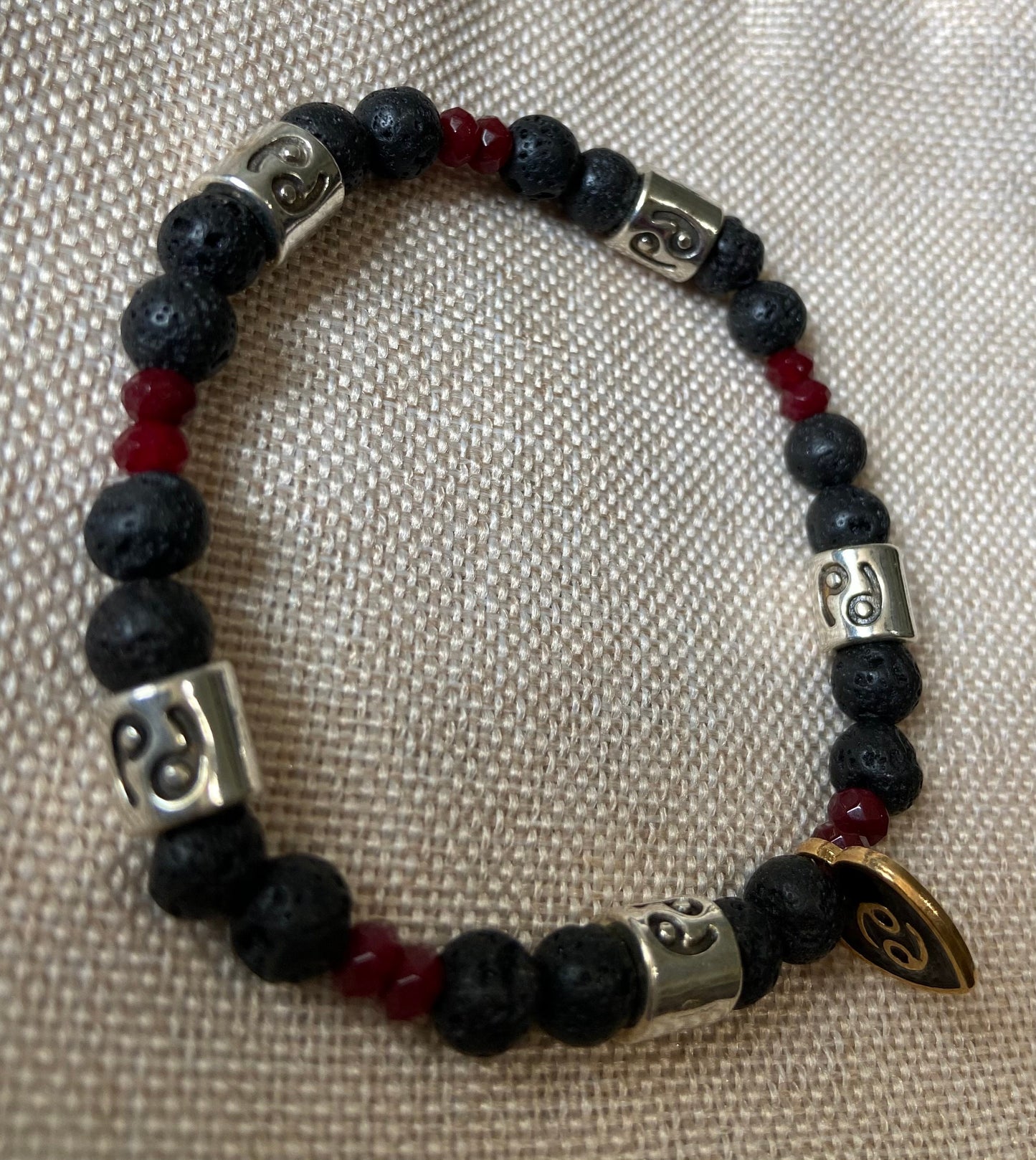 Cancer Zodiac 6mm Charm Bracelet Handmade with Genuine Semiprecious Alexandrite or Ruby Birthstone stretch beaded horoscope