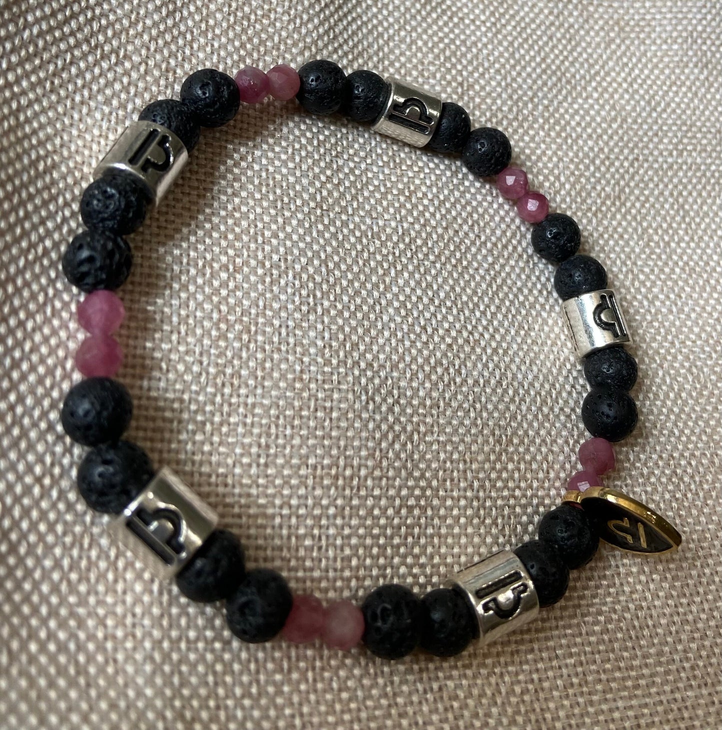 Libra Zodiac 6mm Charm Bracelet Handmade with Genuine Semiprecious Lapis Lazuli or Tourmaline Birthstone stretch beaded horoscope