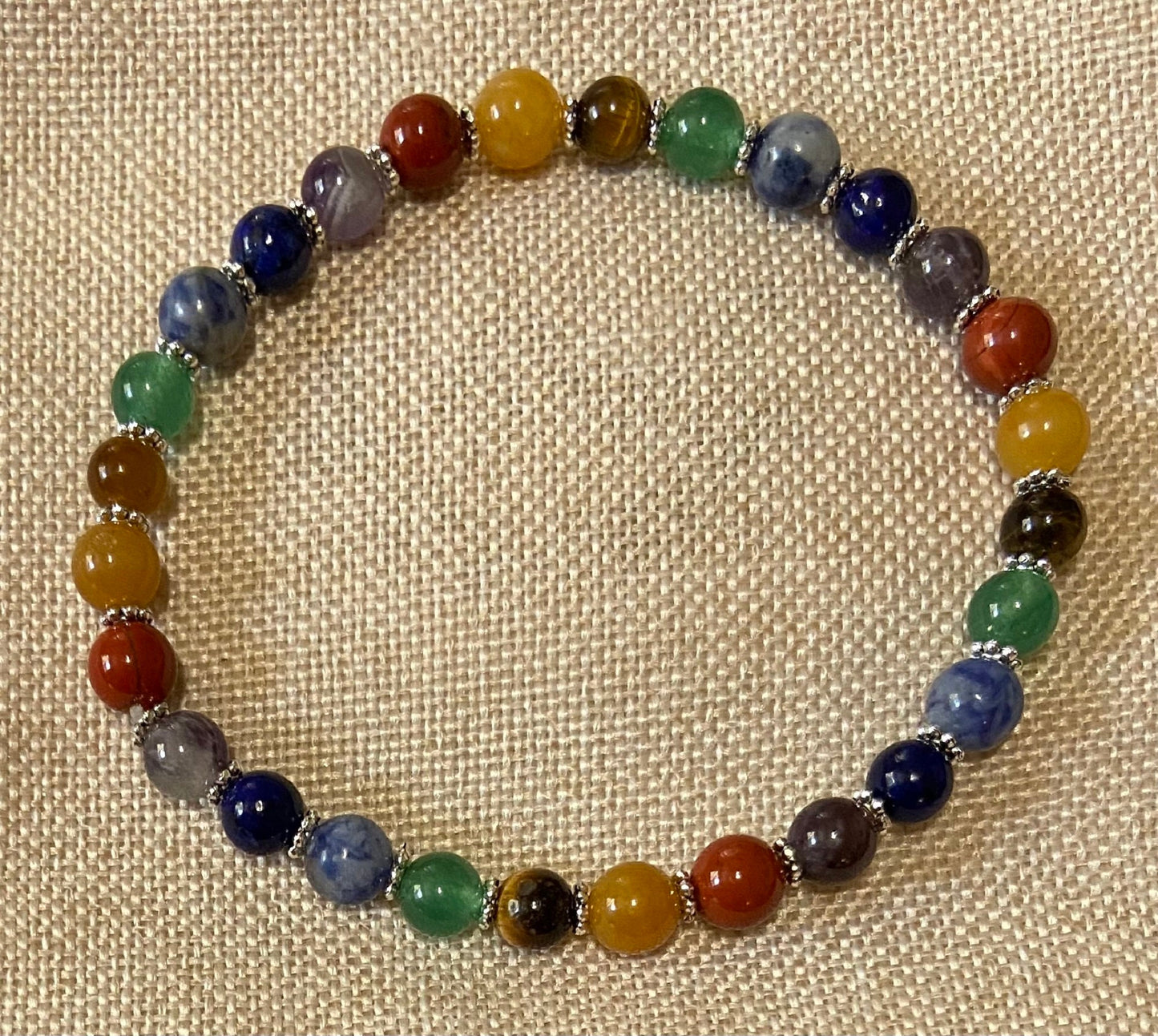 Chakra Semiprecious 6mm Stone Bracelet, handmade genuine gemstone stretch beaded bracelet spiritual healing protection
