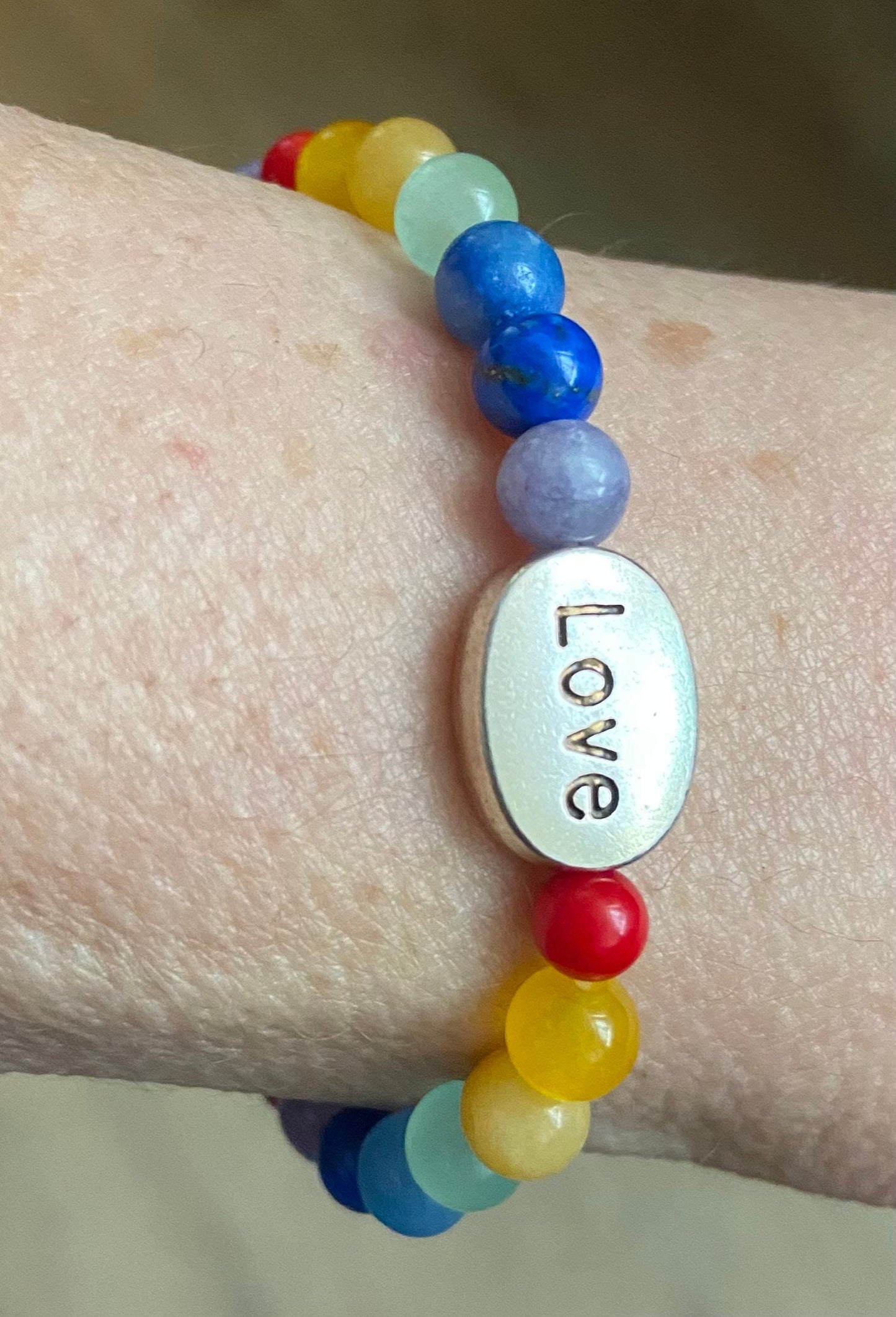 Rainbow Love Semiprecious 6mm Stone Bracelet, handmade genuine gemstone stretch beaded bracelet spiritual healing protection