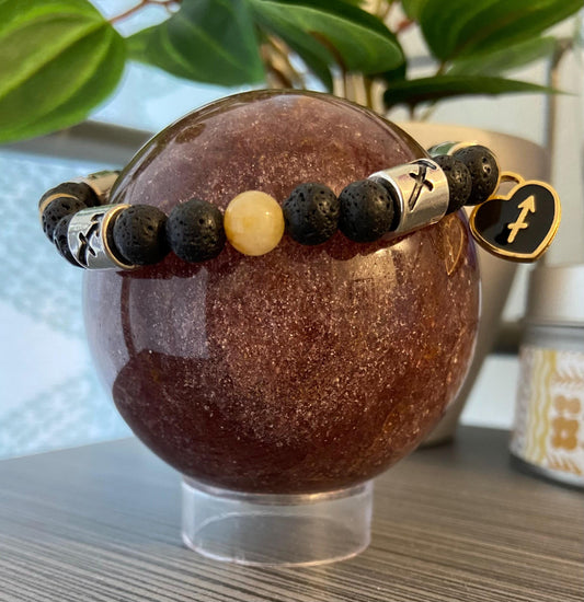 Sagittarius Zodiac 6mm Charm Bracelet Handmade with Genuine Semiprecious Topaz or Turquoise Birthstone stretch beaded horoscope