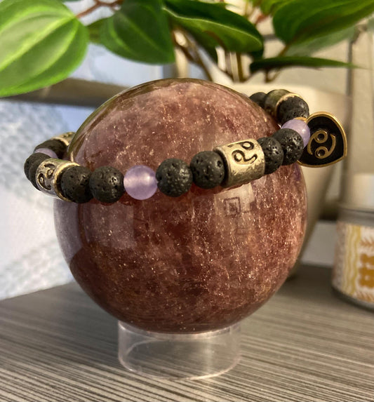 Cancer Zodiac 6mm Charm Bracelet Handmade with Genuine Semiprecious Alexandrite or Ruby Birthstone stretch beaded horoscope