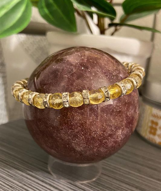 Citrine Facet and Crystal Rondelle Bracelet, handmade 6mm genuine gemstone stretch beaded bracelet for spiritual healing and protection
