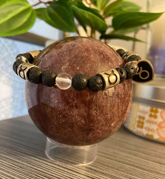 Taurus Zodiac 6mm Charm Bracelet Handmade with Genuine Semiprecious Clear Quartz Crystal or Green Jade Birthstone stretch beaded horoscope