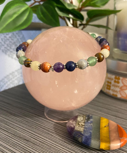 Chakra Semiprecious 6mm Stone Bracelet, handmade genuine gemstone stretch beaded bracelet spiritual healing protection