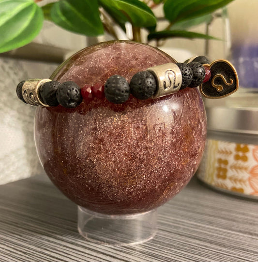 Leo Zodiac 6mm Charm Bracelet Handmade with Genuine Semiprecious Ruby or Peridot Birthstone stretch beaded horoscope
