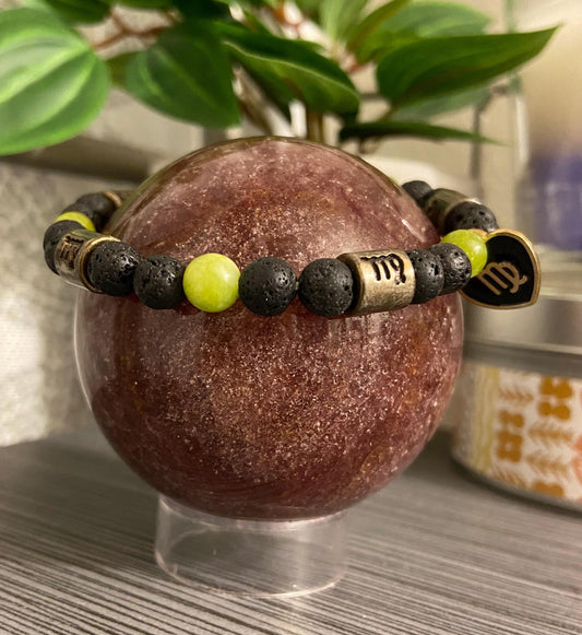 Virgo Zodiac 6mm Charm Bracelet Handmade with Genuine Semiprecious Peridot or Lapis Lazuli Birthstone stretch beaded horoscope