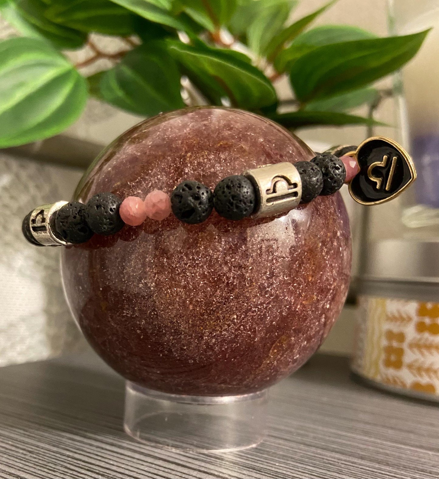 Libra Zodiac 6mm Charm Bracelet Handmade with Genuine Semiprecious Lapis Lazuli or Tourmaline Birthstone stretch beaded horoscope