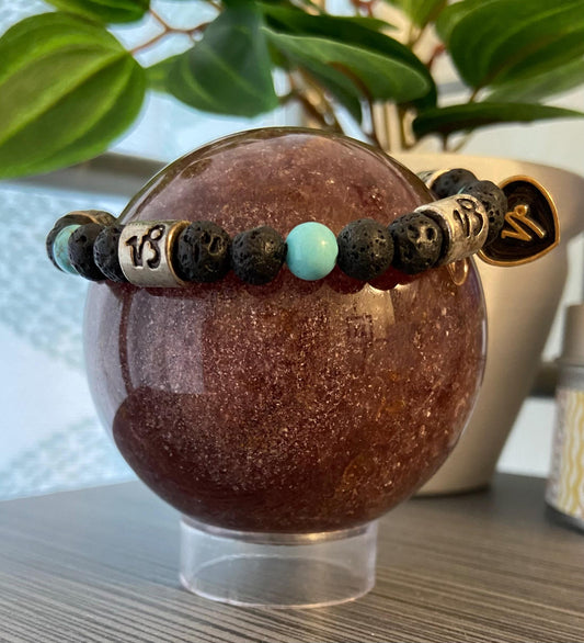 Capricorn Zodiac 6mm Charm Bracelet Handmade with Genuine Semiprecious Turquoise or Garnet Birthstone stretch beaded horoscope