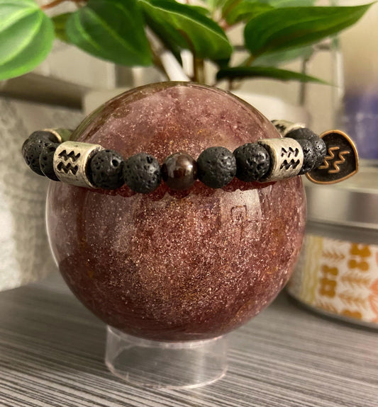 Aquarius Zodiac 6mm Charm Bracelet Handmade with Genuine Semiprecious Garnet or Amethyst Birthstone stretch beaded horoscope