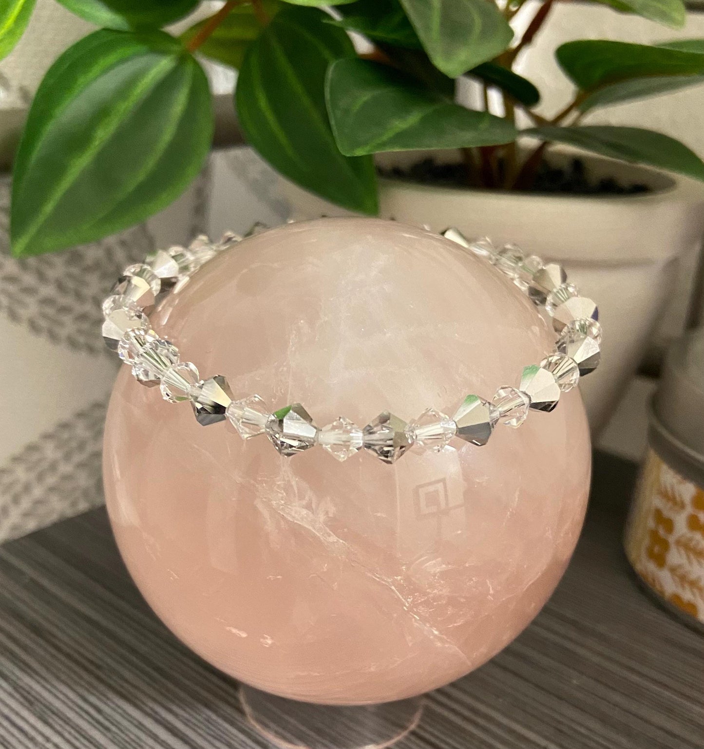 Genuine 6mm Czech Crystal Labrador Halfcoat 5mm Swarovski® Elements Austrian Clear Bicone Handmade Stretch Bead Bracelet Protection Bling