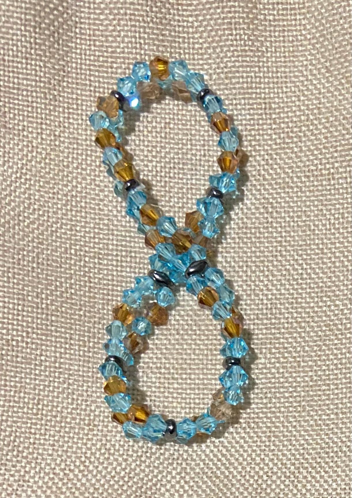 Genuine Czech Crystal Aqua and Topaz AB 4mm Bicone Double Loop Bracelet, handmade stretch bead for spiritual healing and protection