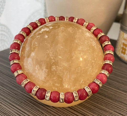 Chalcedony and Crystal Rondelle Bracelet, handmade 6mm genuine gemstone stretch beaded bracelet for spiritual healing and protection