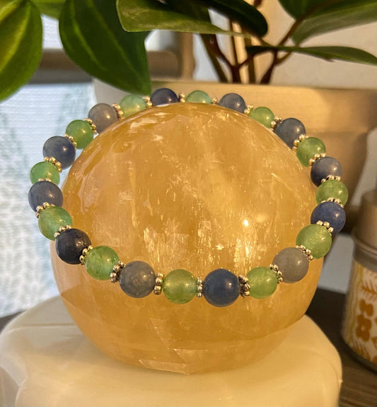 Blue and Green Aventurine Bracelet, handmade 6mm genuine gemstone stretch beaded bracelet for spiritual healing and protection