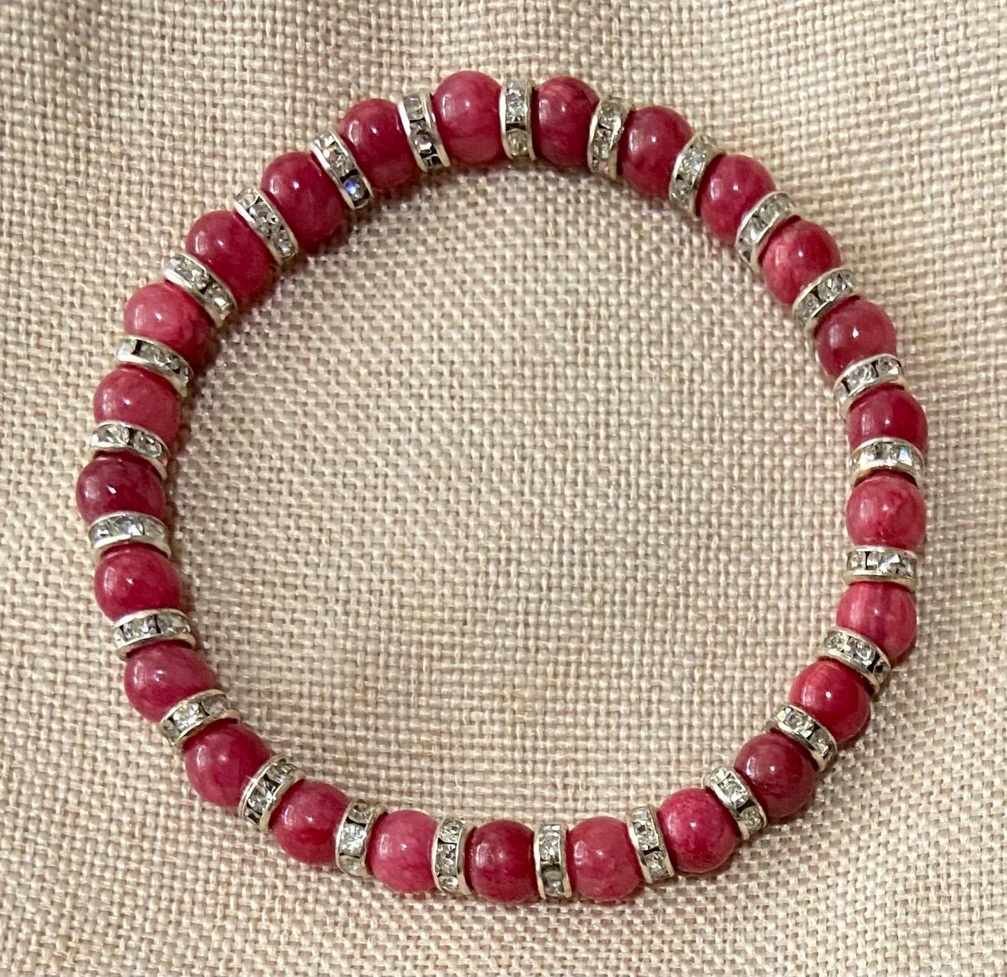 Chalcedony and Crystal Rondelle Bracelet, handmade 6mm genuine gemstone stretch beaded bracelet for spiritual healing and protection