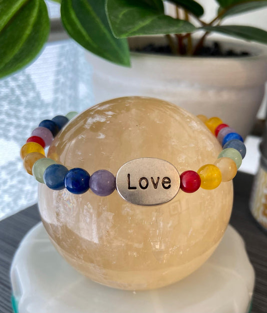 Rainbow Love Semiprecious 6mm Stone Bracelet, handmade genuine gemstone stretch beaded bracelet spiritual healing protection