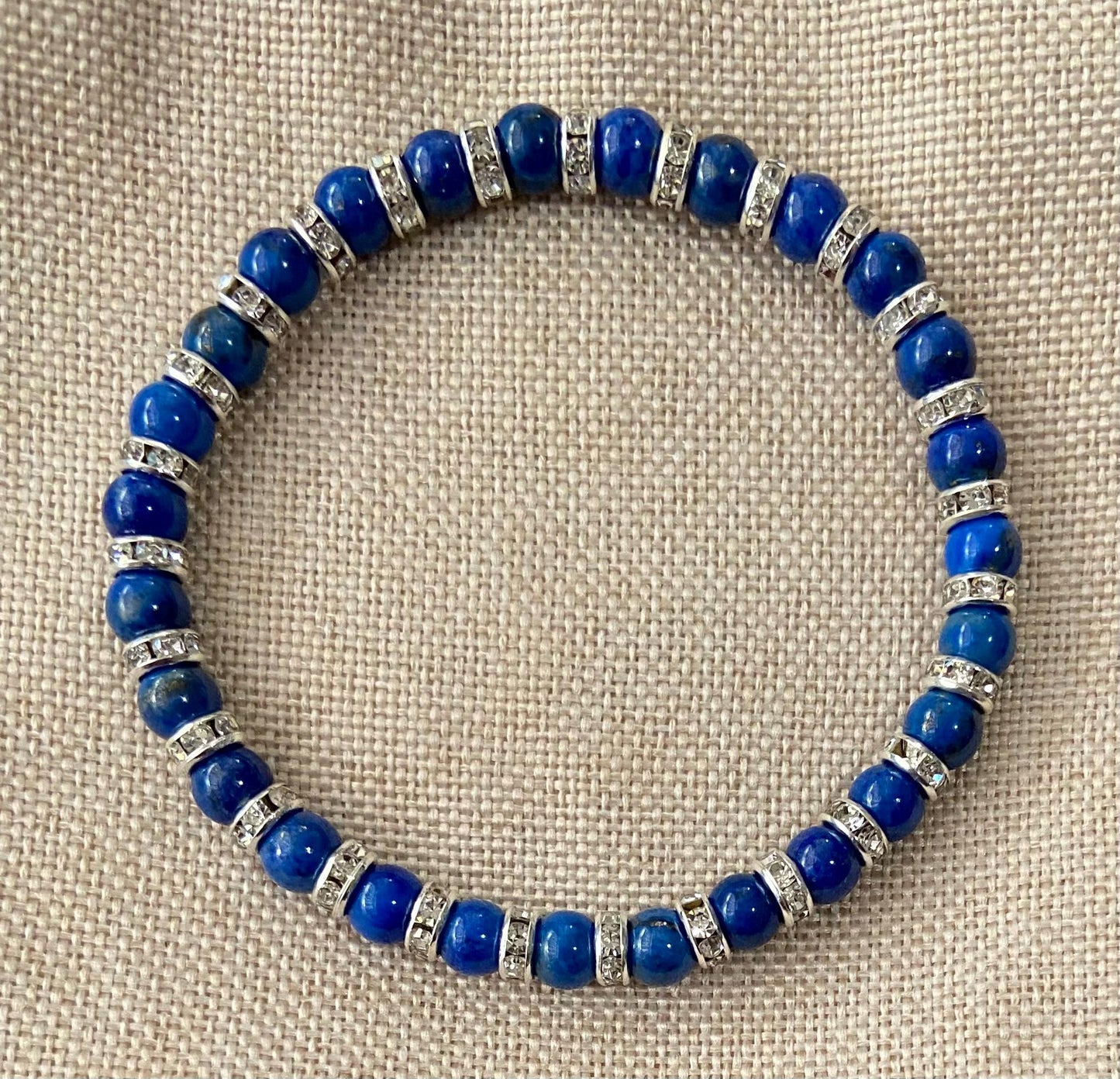 Lapis Lazuli and Crystal Rondelle Bracelet, handmade 6mm genuine gemstone stretch beaded bracelet for spiritual healing and protection