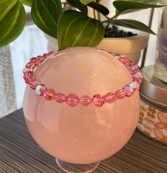 Genuine Swarovski® Elements Austrian Vintage 6mm Corona Rose Aurore Boreale Handmade Stretch Bead Bracelet Spiritual Healing Protect Bling